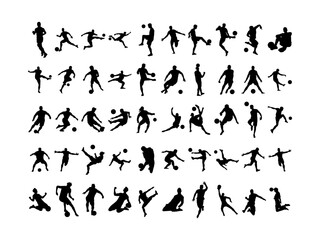 Silhouette Collection of Soccer Players in Action Poses on White Background