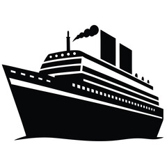 Fototapeta premium Silhouette Vector of Passenger Ship with Multiple Decks and Lifeboats for Marine Transportation and Travel Concepts
