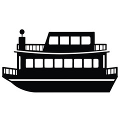 Simple Ferry Silhouette Vector Illustration, Minimal Black Ferryboat Icon for Marine Transport, Sea Travel, Nautical Design, and Shipping Projects