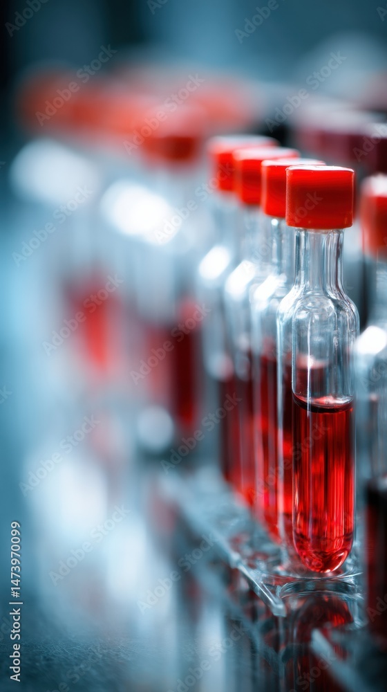 Leinwandbilder blood sample tubes arranged in a rack with a blurred background in a laboratory setting