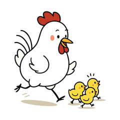 vector illustration of a chicken with chicks feeding