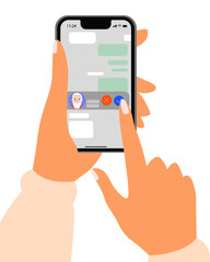 Family online video call by smartphone. Grandfather say hi virtually in mobile video call app. Flat cartoon illustration. Stay in touch with your loved ones.