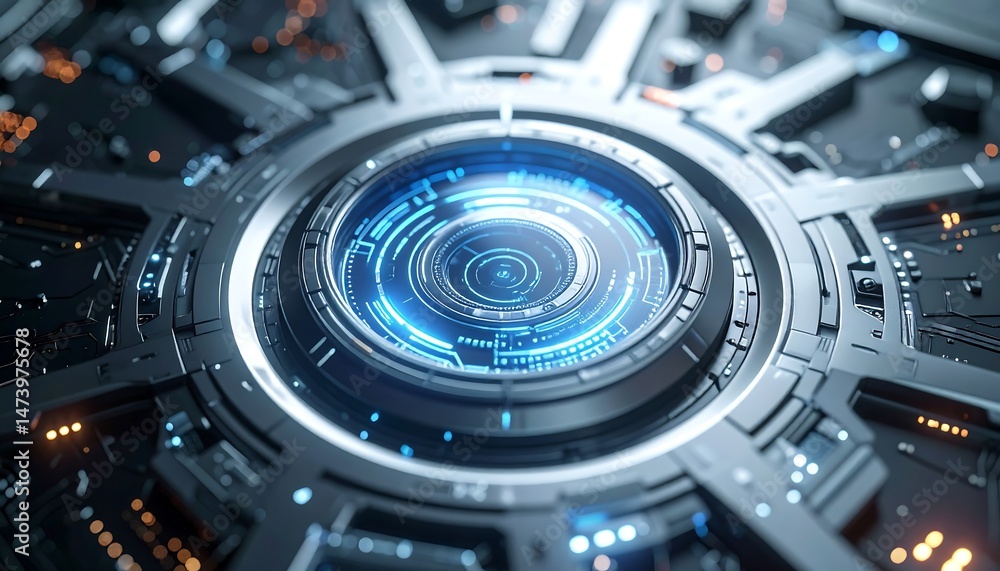 Poster futuristic technology interface digital lab 3d render sci-fi environment close-up view innovation