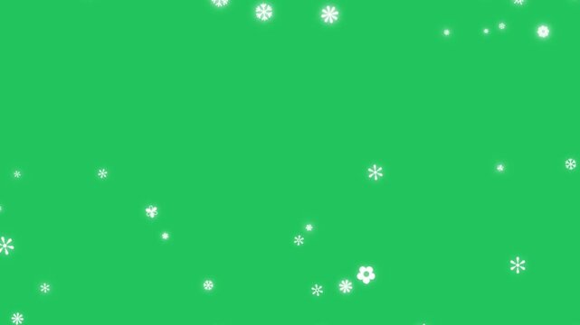 Animation of Intricate White Snowflakes Gently Rotate and Floating Down on Bright Green Background