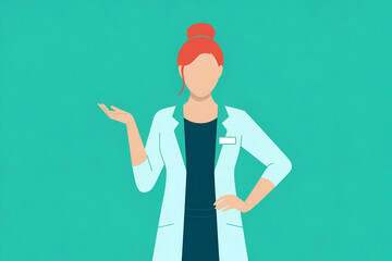 Minimalist healthcare professional in lab coat, presenting gesture.