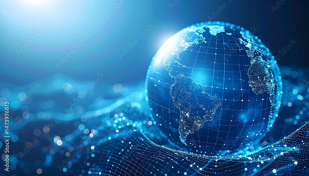 Poster global connectivity action digital world 3d visualization sci-fi environment high-tech viewpoint