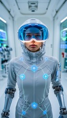 Fototapeta premium Futuristic Industrial Worker with High-Tech Gear in Sci-Fi Setting
