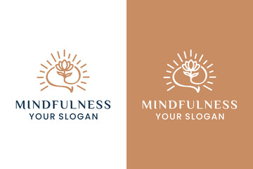 Fototapeta premium Mindfulness Logo design, Brain and Growth of Blooming Flower Plants Logo Design