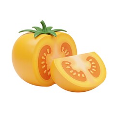 3D yellow tomato slice cartoon with detail