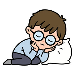nerd boy sleeping flat color vector illustration template design