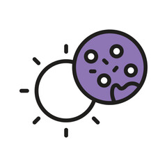 A simple, stylized icon of the sun and moon during a solar eclipse