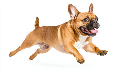 Obraz premium Playful dog leaps joyfully mid air, showcasing its energetic spirit and athleticism. This lively scene captures essence of happiness and movement