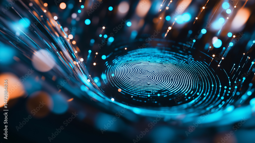 Aufkleber abstract swirl of glowing blue and orange particles forming a dynamic vortex in a futuristic space.