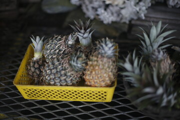 直売所の並ぶ小さいパイナップル