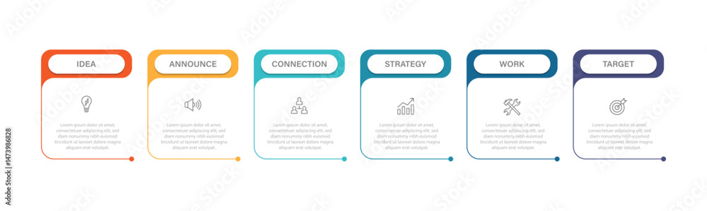 Aufkleber business vector infographic design template with icons and 6 options or steps. can be used for proce
