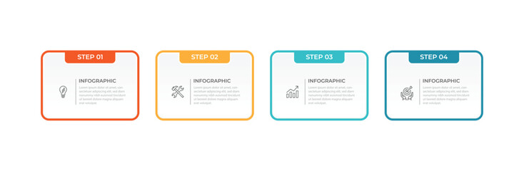 Business vector infographic design template with icons and 4 options or steps. Can be used for process diagram, presentations, workflow layout, banner, flow chart, info graph