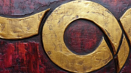 Close-Up of Artistic Golden Swirl Design on Textured Red Background in Contemporary Style