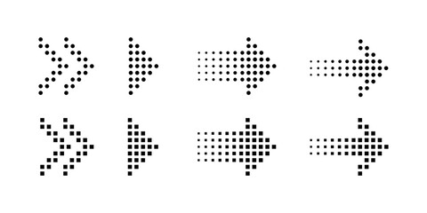 Collection of arrow designs from dots. Modern arrows abstract vector elements. Arrow on white background. Vector illustration