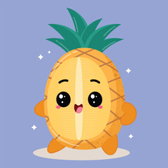 Cute And Happy Cartoon Pineapple Fruit Clipart Illustration