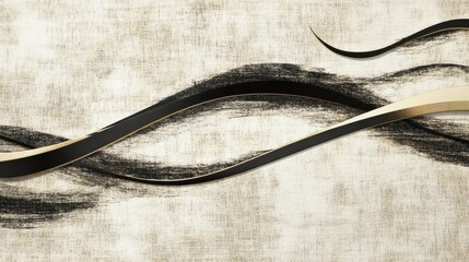 Abstract Waves of Black and Gold on Textured Beige Background for Artistic Inspiration