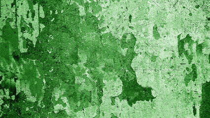 Green painted canvas showing signs of ageing and distress creating abstract pattern