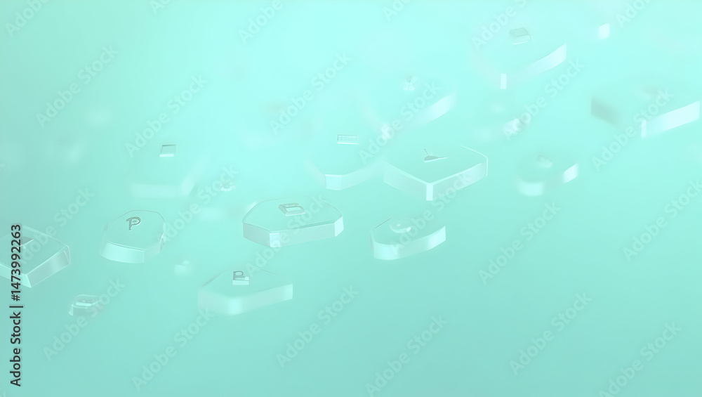 Aufkleber serene teal gradient with floating abstract shapes, a minimalist digital art piece evoking calmness 