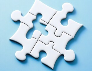 Fototapeta premium Incomplete white puzzle pieces on blue