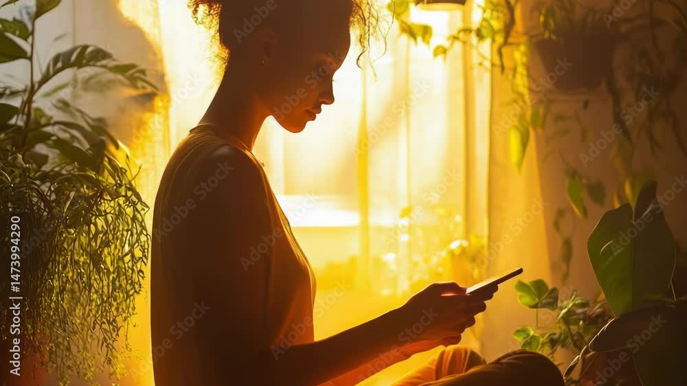 Poster A person sitting on the floor with a cell phone, suitable for use in situations where a desk or table is not available