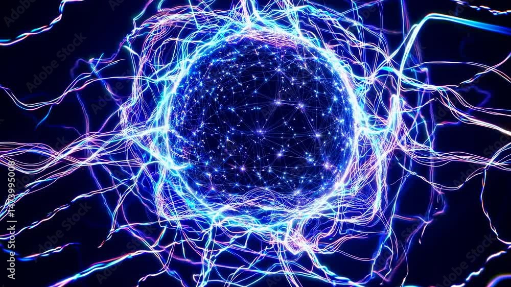 Poster electric currents flowing around a plasma globe, creating a mesmerizing display of light and energy