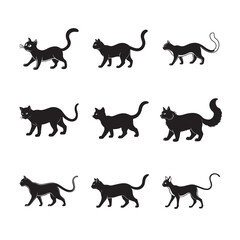Playful Walking Cat Silhouette Bundle