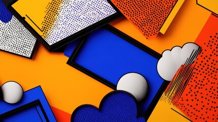 Colorful Abstract Composition with Geometric Shapes and Patterns in Vibrant Tones