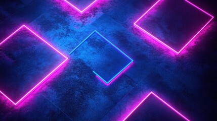 Neon Square Shapes with Blue and Pink Glow on Abstract Dark Background for Modern Design