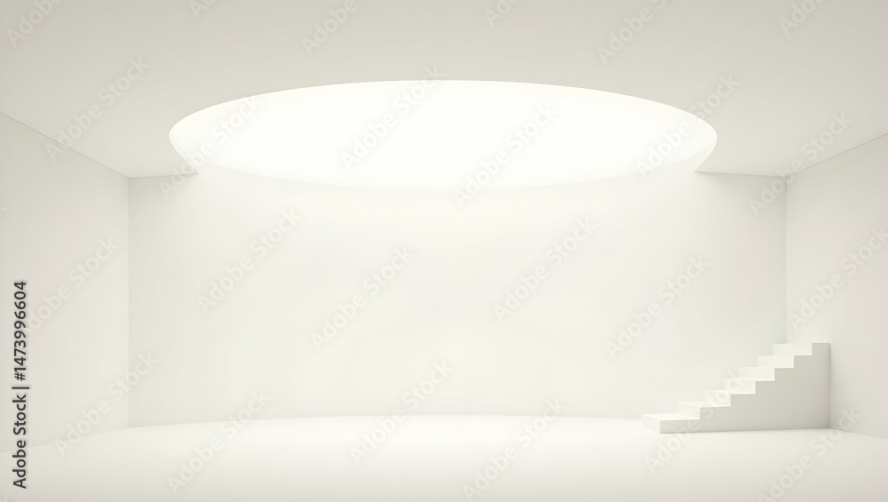 Poster sleek minimalist curved white cyclorama wall and floor blending seamlessly into a pristine space wit