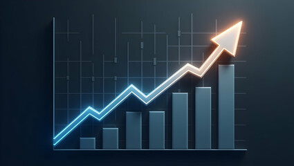 Sleek Modern Arrow Icon on a Financial Chart with a Subtle Glow Effect, Representing Growth, Achievement, and Success in the Business Sector