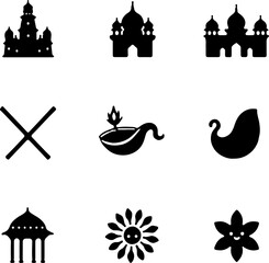 Naklejka premium Christian Faith Icon Set – Church, Cross, Prayer & Bible Silhouettes