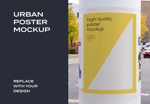 Street Outdoor Glued Poster Advertising Texture Mockup Template