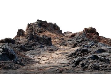 Rugged volcanic terrain with scorched rocky hills isolated