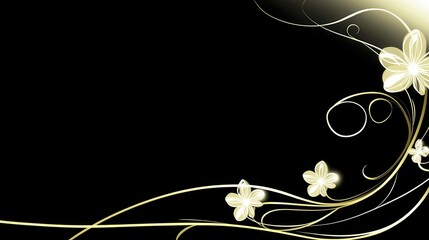 Elegant Floral Design with Soft Lines and Delicate Flowers on Black Background