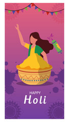 Happy Holi Festival of Colors Vertical Vector Illustration Set - Story Graphics-04