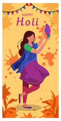 Happy Holi Festival of Colors Vertical Vector Illustration Set - Story Graphics-01