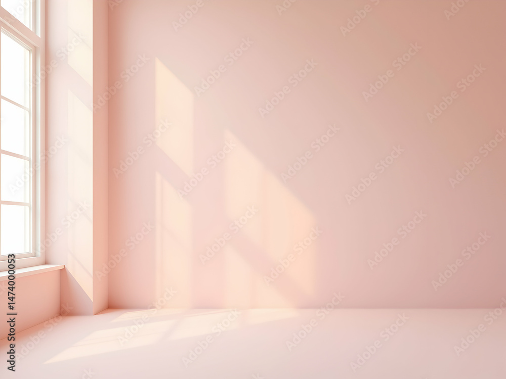 Poster softly illuminated pink plaster walls with dawnpink gradient and window creating minimalist modern i