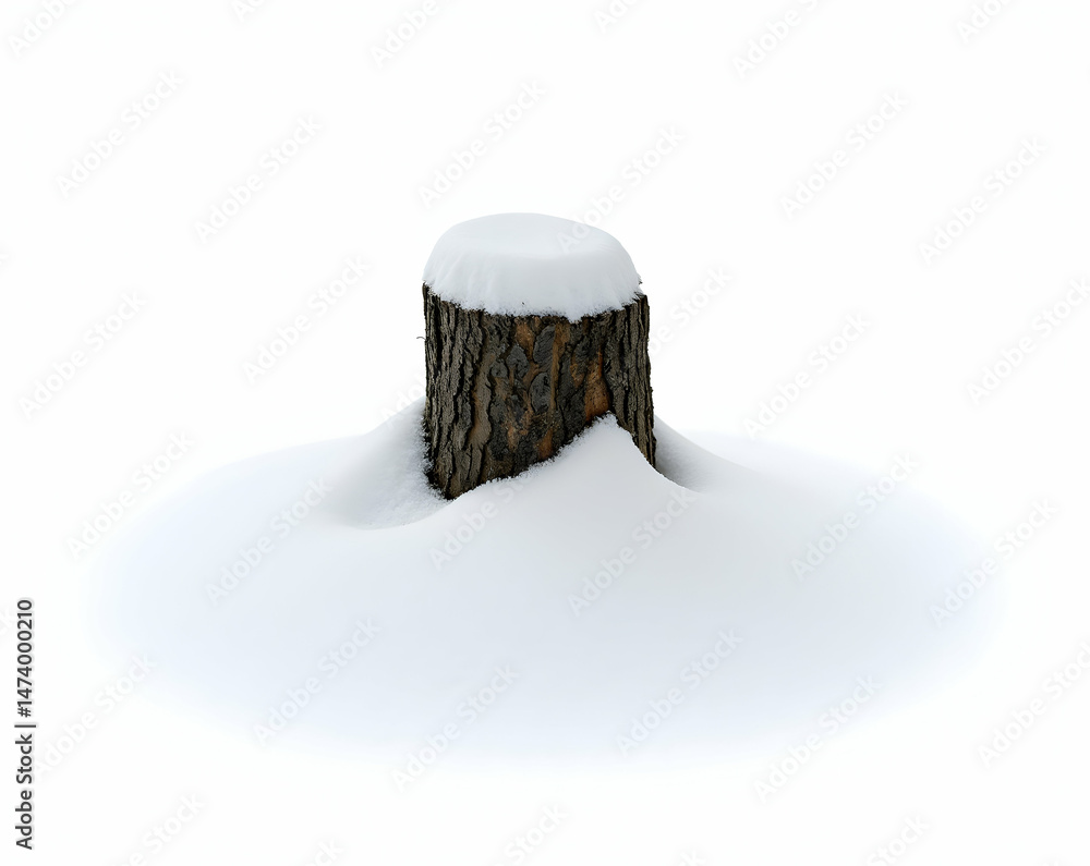 Poster solitary tree trunk partially submerged in deep snow, a stark reminder of winter's grip on a desolat