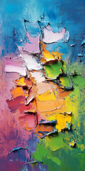 Fototapeta premium Abstract background with vibrant oil painting strokes creating dynamic texture, close-up view showcasing modern art concepts with colorful brush strokes and palette knife techniques