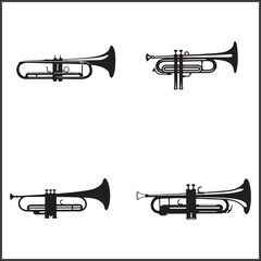 Naklejka premium Trombone Silhouette Set Clipart