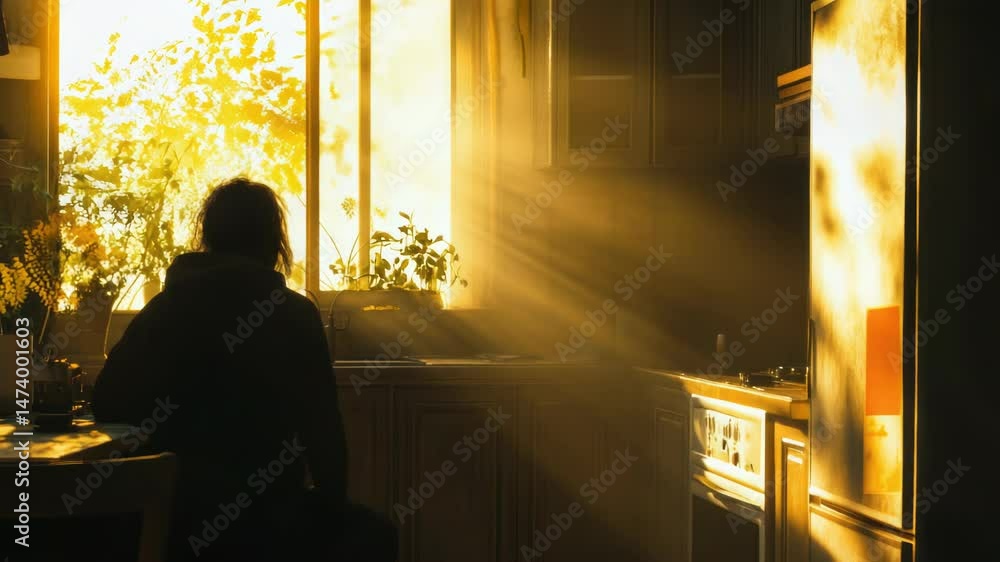 Poster a person sits at a table in front of a window, focused on their studies