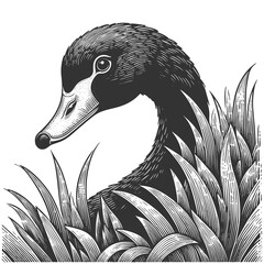 black swan, as a metaphor for unexpected, high-impact events or anomalies sketch engraving generative ai raster illustration. Scratch board imitation. Black and white image.
