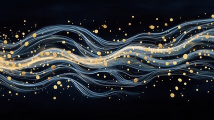 Abstract Flowing Light with Golden Particles and Dark Background for Creative Projects