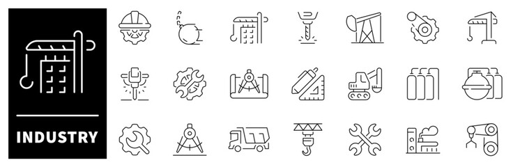 Industry outline icons collection. Industry vector outline icon set. Factory and production icons