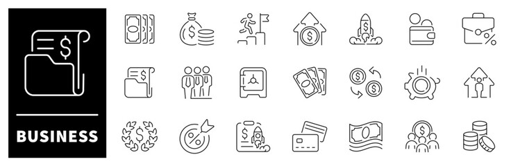 Business and finance vector outline icon set. Corporate management symbols