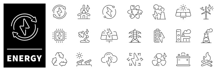 Energy vector icons. Energy icon set. Power, renewable, ecology, electricity, energy related icon set. © Jocelyn_Flores